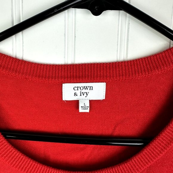 Crown &‎ Ivy Red Wild Cat Sweater Long Sleeve Size Large 100% Cotton - Picture 3 of 4